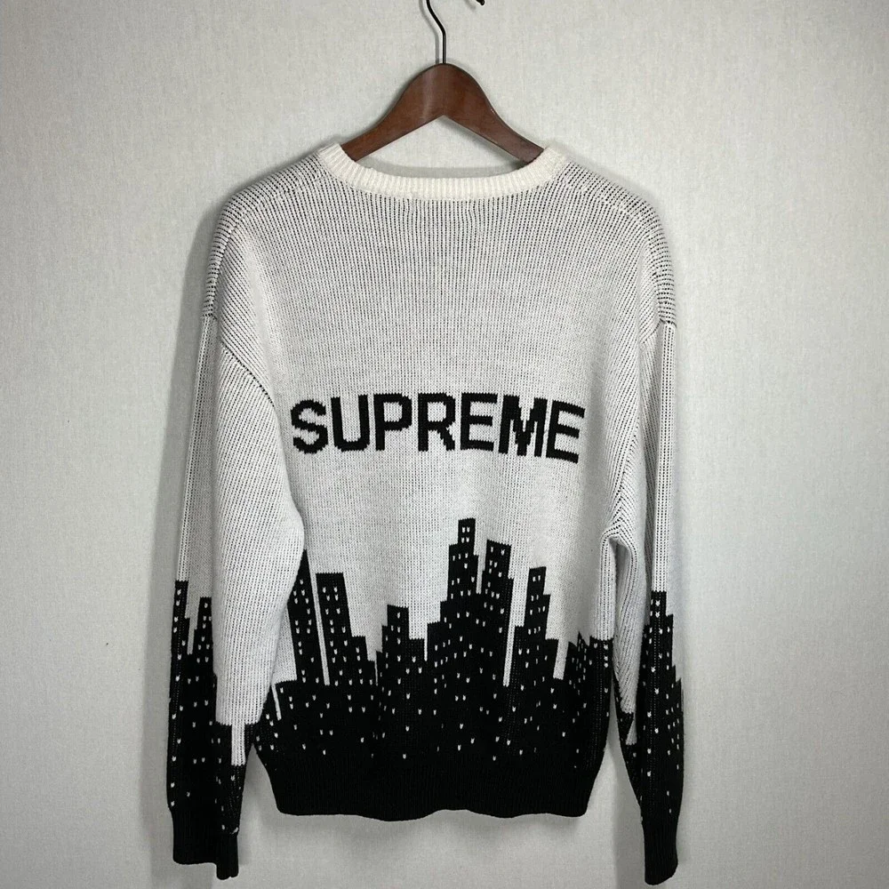 SUPREME - New York Skyline Stitch Knit Sweater White & Black FW20 sz L - Picture 2 of 8